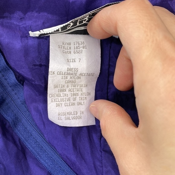 Vintage D.B.Y Ltd. Blue Velvet Bow 80s Dress Size 7 - Picture 10 of 10